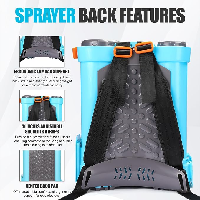 4 Gallon Battery Powered Backpack Sprayer with Auto-Mixing, Dual 21V 2.6Ah Battery, 2 Spray Wands (Stainless & Fiberglass), 100 PSI Garden Sprayer for Lawn Care