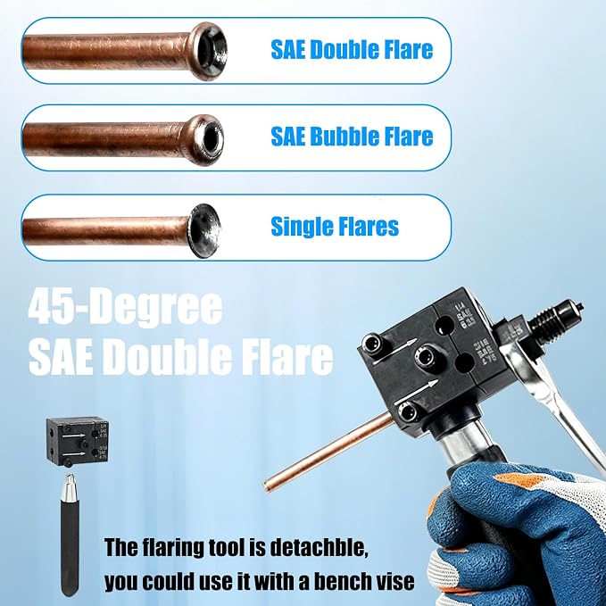 Brake Line Flaring Tool Kit, 3/16" and 1/4" SAE Double Flare Tool for Brake Lines Aluminum and Copper Tubing, Creates 45° Single, Double & Bubble Flares for Vehicle Brake & Hydraulic Lines Repair