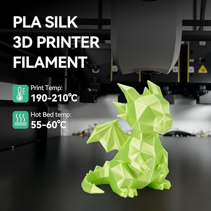 Silk Apple Green PLA 3D Printer Filament, Dimensional Accuracy +/- 0.03 mm, 1 kg Spool(2.2lbs),Silk PLA 1.75 mm Apple Green