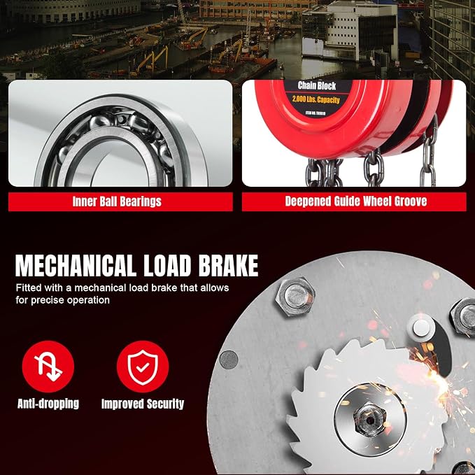 BIG RED Hand Chain Hoist 1 Ton 2000 Lbs Capacity 8ft/2.5m Torin Manual Chain Fall with 2 Heavy Duty Hooks, for Warehouse Automotive Machinery, Red, ATR9010R