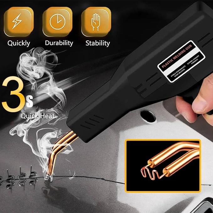 220W Plastic Welder, 1200PCS Staples 40PCS Rods Plastic Welding Kit, 5 in 1 Welding Tips Tape Sandpaper Wire Mesh Stand Metal Brush Screwdriver Welder Kit Bumper Repair Kit (Yellow)