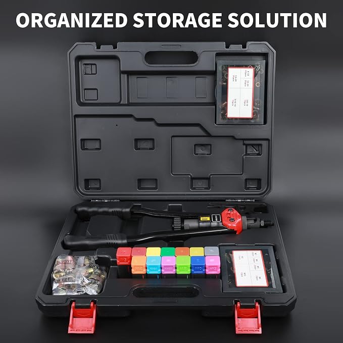 AIUITIO 16" Rivet Nut Tool, Rivnut Tool Kit with 13 Metric and SAE Mandrels, Nutsert Rivet Tool Set with 200Pcs Rivnuts, Threaded Insert Hand Riveter with Rugged Carrying Case