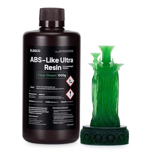 ELEGOO ABS-Like Ultra Resin with Extra Strength and Toughness, Compatible with MSLA/DLP/LCD Resin 3D Printer, Perfect 3D Printer Resin for Tool Application, Clear Green 1000g