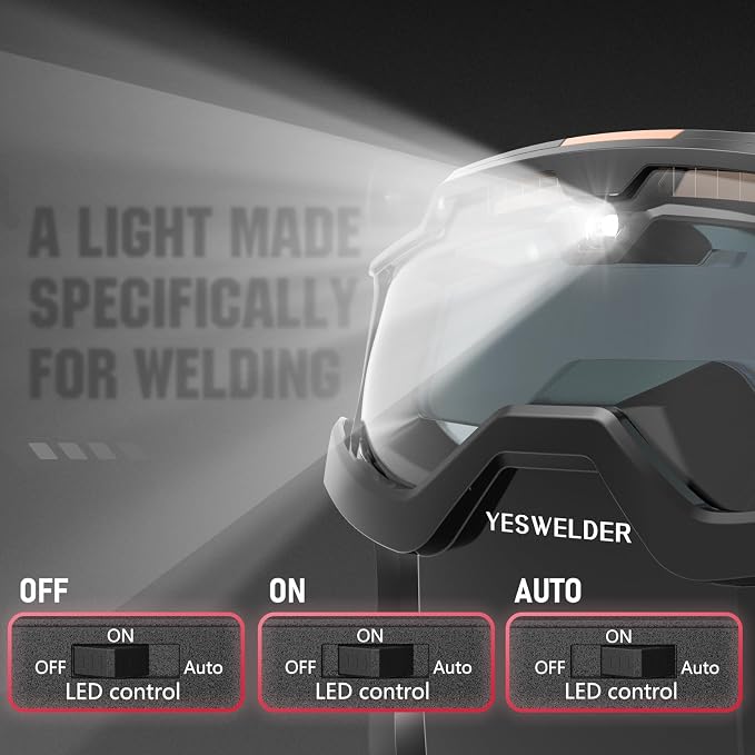 YESWELDER Auto Darkening Welding Goggles with Mask, LED Lighting & TYPE-C Charging, True Color 4 Arc Sensor Welding Glasses Welder Mask Welding Helmet for TIG MIG ARC Plasma Cut