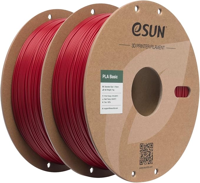 eSUN PLA Basic Filament 1.75mm, 1KG Spool (2.2 LBS) High Speed Printing 3D Printer PLA Filament,Designed for Fast Printing, Fire Engine Red 2Pack