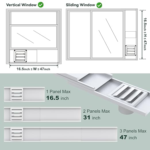 Flehomo Window Vent Kit for 3" and 4" Diameter Hose, Include Vent Cover with Self-Closing Flaps, Adjustable Window Vent Kit for Exhaust Hose of 3D Printer, Laser Engraver and Dryer