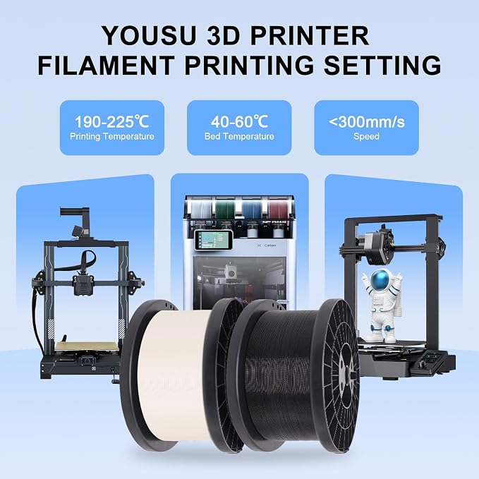 YOUSU PLA 5kg 3D Printer Filament Bundle 1.75mm, Print with Most FDM 3D Printers, 11lbs, 1 Pack 5kg Large Spool, Accuracy +/- 0.02mm, Black
