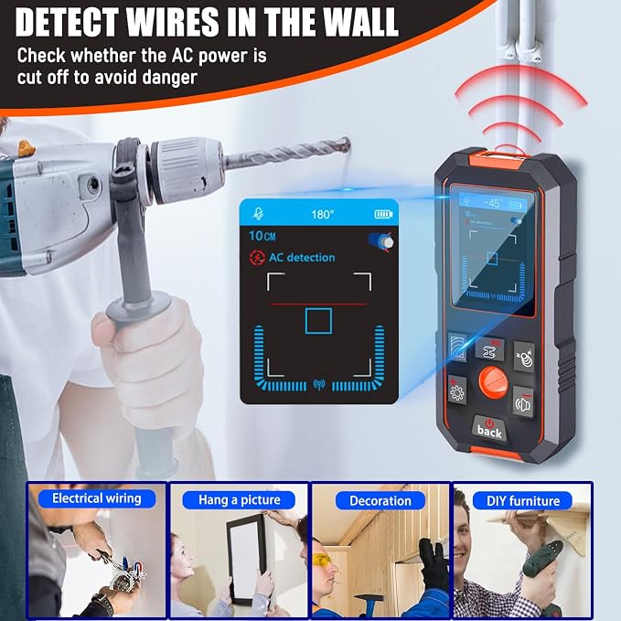 Stud Finder Wall- 3 in 1 Finder Wall Scanner for Testing Behind Walls Wood AC Wire Metal Studs Joist Pipe with Upgraded Smart sensors, high-Definition LCD Display and Audible Alarms. (NF-513).
