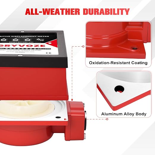 1 Inch Mechanical Fuel Flow Meter, 5–32 GPM Positive Displacement Fuel Pump Meter for Diesel, Gasoline & Oil, Industrial Grade, Gallon Totalizer Counter