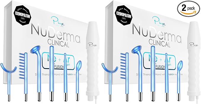 Pure Daily Care NuDerma Clinical Portable Skin Therapy Wand, Machine with 6 Fusion Neon + Argon Wands – Anti Aging - Clarifying - Skin Tightening & Radiance - Wrinkle Reducing (Pack of 2)