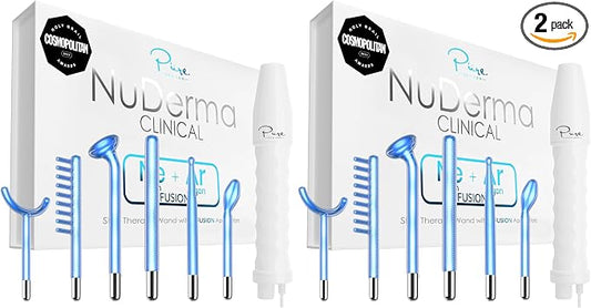 Pure Daily Care NuDerma Clinical Portable Skin Therapy Wand, Machine with 6 Fusion Neon + Argon Wands – Anti Aging - Clarifying - Skin Tightening & Radiance - Wrinkle Reducing (Pack of 2)