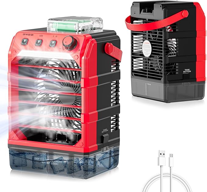 Rozlchar Portable Misting Fan Compatible for Milwaukee 18V Battery, Jobsite Cooling Fan with 1.6L Tank, Stepless Speed & 8H Timer, LED Light, Quiet Airflow for Construction, Camping, Beach(Tool Only)