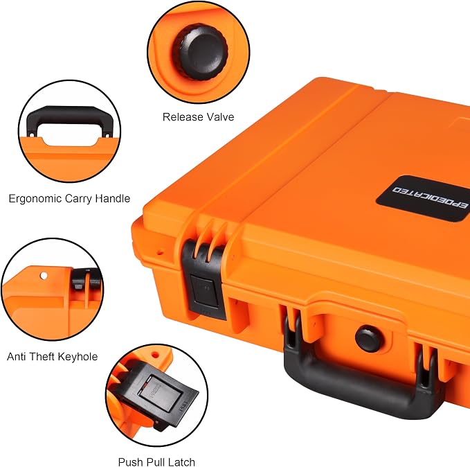 IP67 Waterproof Protective Hard Case with Custom Foam Insert, 18", Orange | For Tool Storage, Equipment Transport And Field Work; Fits Tools, Cameras, Drones, Audio Gear And Test Instruments