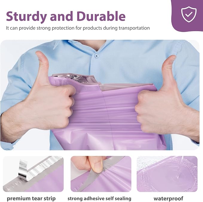 Fuxury Poly Mailers 10x13 Inch 50 Pcs, Waterproof Shipping Bags for Clothing, Strong Adhesive Shipping Envelopes for Small Business Suppliers, Self Seal Mailers Poly Bags Mailing Envelopes Purple
