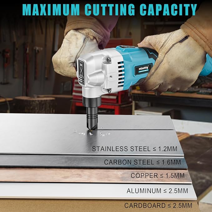 MtiolHig Cordless Metal Nibbler Compatible with Makita 18V Battery, 18-Gauge Electric Nibbler with Assist Handle & 2 Blades, 1900RPM Brushless Metal Cutter for Stainless Steel(Tool Only)