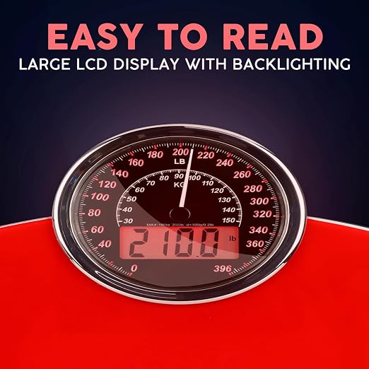 Hybrid Bathroom Scale - Analog & Digital Display, Accurate to 400 lbs | See weight on both an analog dial and digital LCD at once. Wide glass platform, 3 AAA batteries included, ready to use.