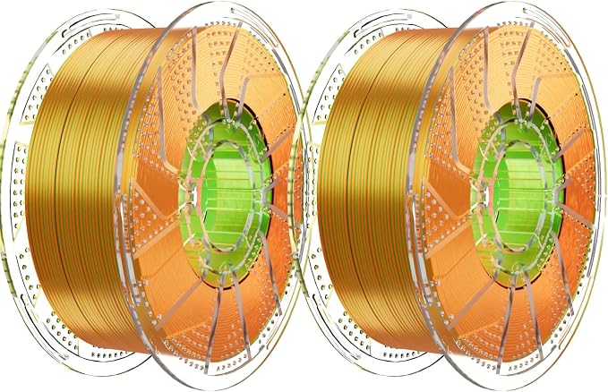 Chitu Systems Conjure Tricolor Silk PLA 3D Printer Filament, 2KG Spool (4.4lbs), 1.75mm Filament, Dimensional Accuracy +/-0.02mm, Silk 3D Printing Filament Bundle, (Green Gold Orange 2-Pack)