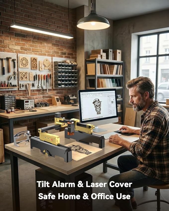Artilume Laser Engraver Portable Cutter Machine APP-Control Riser & Protective Casing for Small Business 200x150mm Working Area for Wood Leather Acrylic Coated Metal–DIY & Crafting T1-7W