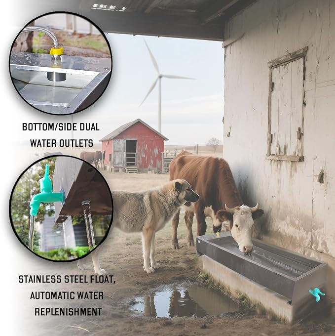 Automatic Livestock Water Trough Animal Stainless Steel Larger Automatic Waterer with Float Valve Kit for Goat Cattle Horse Hog Pigs Dog Water Dispenser Outdoor, 39.5"*11.8"*7.8",12 Gallons