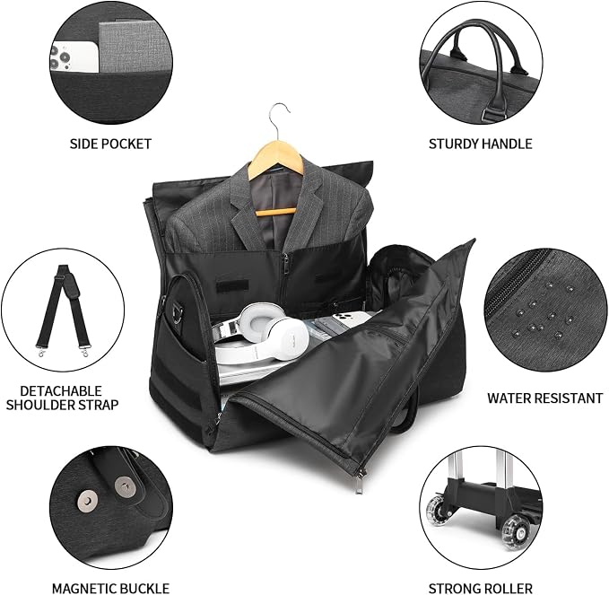 seyfocnia Rolling Garment Bag,Rolling Duffle Bag with Wheels Rolling Garment Bags for Travel with Shoe Pouch Carry On Bag Weekender Bags Garment Duffel Bag for Men or Women-Grey