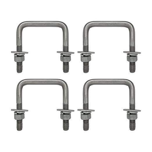 A.A Square U Bolt with Hardware for Boat Trailer, Galvanized Steel, 1/2" Diameter x 3-1/16" x 3-5/16" for 2x3 Beam (4 Pack)