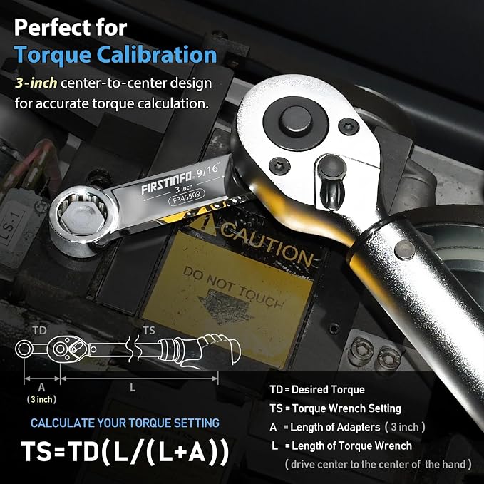 FIRSTINFO 8-Piece 1/2" Drive SAE 12-Point Box End Torque Adapter Set | 9/16-1 in sizes • 3 in center-to-center length • CR-V steel • Blow-mold case & tray • Made in Taiwan