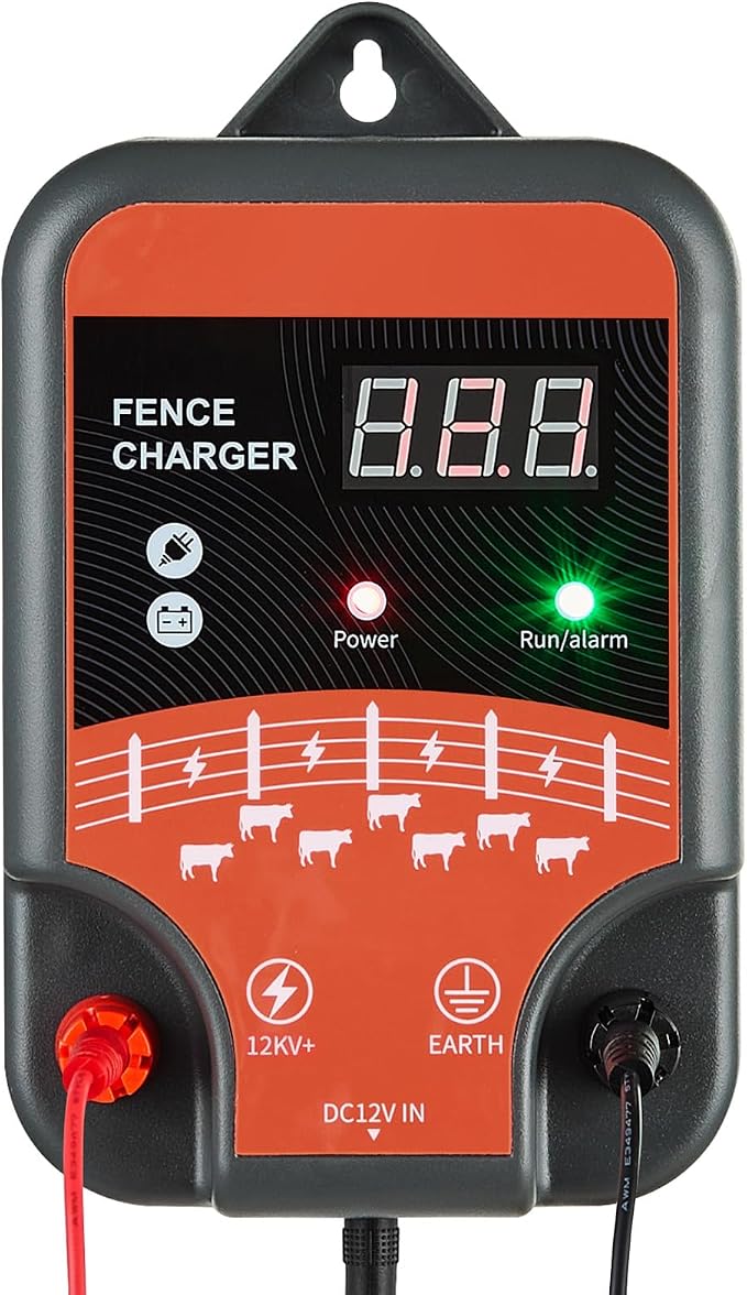 VEVOR Electric Fence Charger, 10kV 3J, AC DC Electric Fence Energizer with LED Indicator, 1.86 Miles Range, Powerful Plug-in Fences Charger, Prevents Wild Animals Intrusion for Livestock Poultry