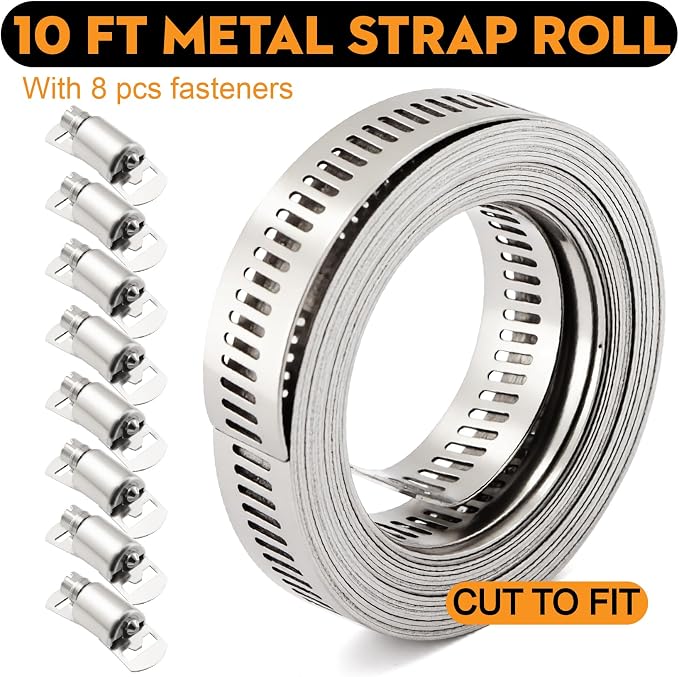 185PCS Stainless Steel Hose Clamp Assortment Kit + 10FT Metal Strap, 1/4"-2"(6-51mm) 304 Worm Gear Heavy Duty Clamps, Radiator Clamps for Automotive Fuel Line Plumbing, with 2 Tools & 8 Fasteners