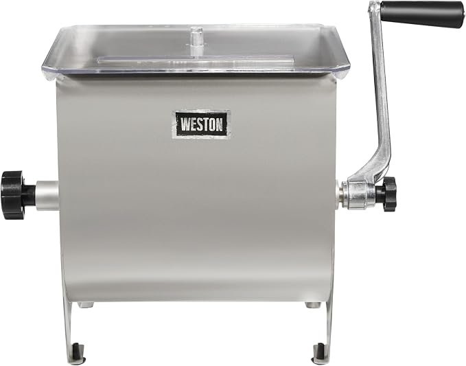 Weston 20 lbs Stainless Steel Meat Mixer for Adding Seasoning to Ground Beef, Burgers, Sausage, and Jerky, Silver (36-1901-W)