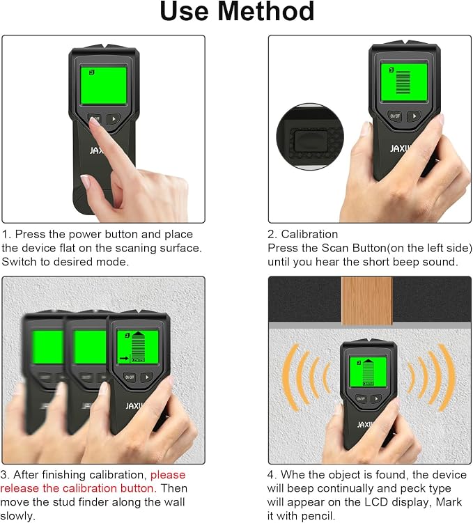 Stud Finder Wall Scanner - 5 in 1 Stud Finder Tool w/Smart Chip and HD LCD Display, Stud Detector Beam Finders for the Center and Edge of Wood AC Wire Metal Studs Joist Pipe (‎Bark)