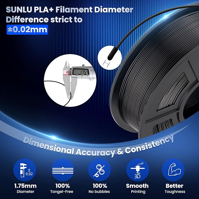 SUNLU 3D Printer Filament PLA Plus 1.75mm, SUNLU Neatly Wound PLA Filament 1.75mm PRO, PLA+ Filament for Most FDM 3D Printer, Dimensional Accuracy +/- 0.02 mm, 1 kg Spool(2.2lbs), Transparent