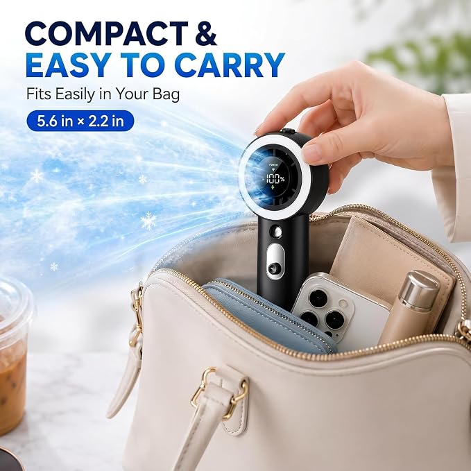 Portable Handheld Turbo Fan with Mist, Ice Cooling Powerful Fan 26000 RPM, 1-199 Speed Adjustable Personal Fan, Dynamic RGB Light, Flashlight, LED, 5000mAh Battery for Travel Office, Home and Outdoor