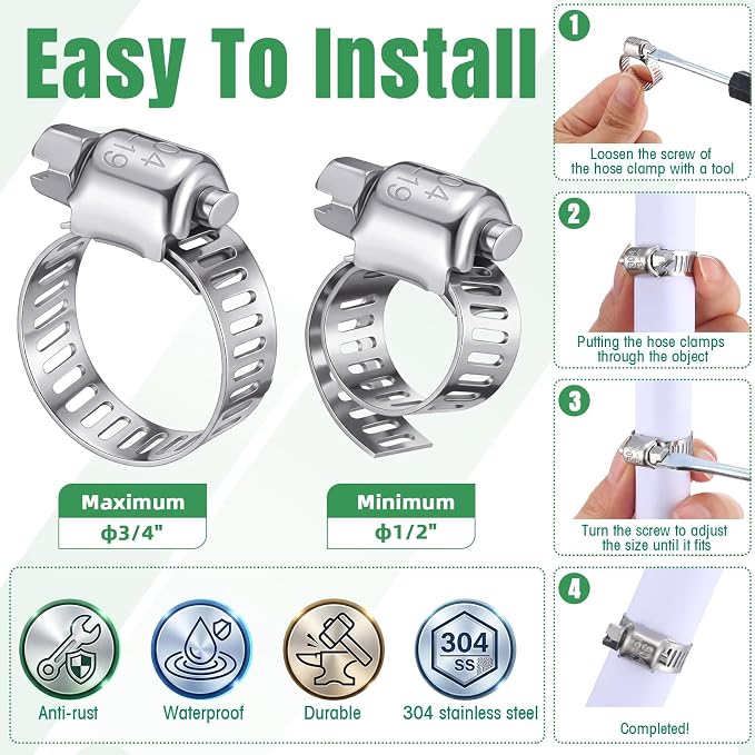 Shimeyao 300 Pcs Hose Clamp Assortment Kit 1/2'' - 3/4'' (13-19Mm) 304 Stainless Steel Hose Clamps Bulk Worm Gear Fuel Line Clip for Automotive Plumbing Intercooler Tube Pipe Radiator