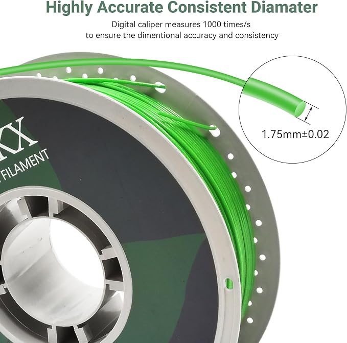 PETG 3D Printer Filament, Dimensional Accuracy +/- 0.03 mm, 1kg Spool(2.2lbs), 1.75 mm Fit for Most 3D Printers,Green