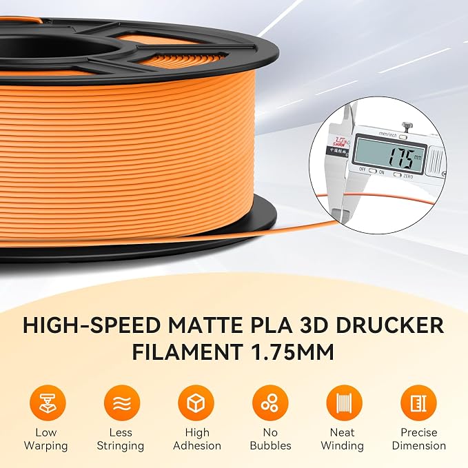 TECBEARS Matte PLA 3D Printer Filament 1kg*4, PLA Filament 1.75mm, High Toughness Matte Filament(2* Black,2* White)