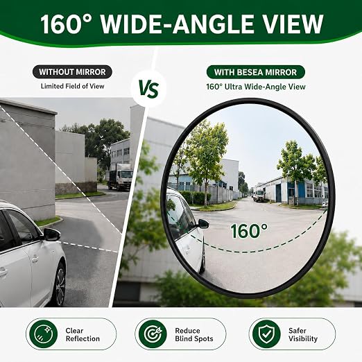 BESEA 24 Inch Convex Safety Mirror, Wall Mounted Blind Spot Traffic Mirror for Garage, Warehouse, Store and Office, Wide Angle Security Mirror with Clear Visibility