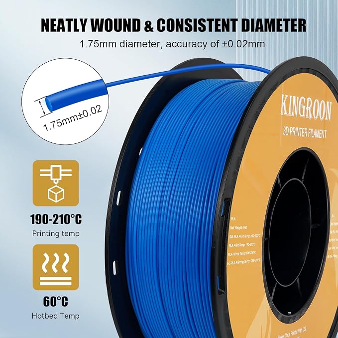 Kingroon High Speed PLA 3D Printer Filament 1.75mm, 3D Printer Rapid Filament for 30-600mm/s Hyper Printing Filament, Dimensional Accuracy +/- 0.03 mm, 1kg Plastic Spool(2.2lbs) (Blue)