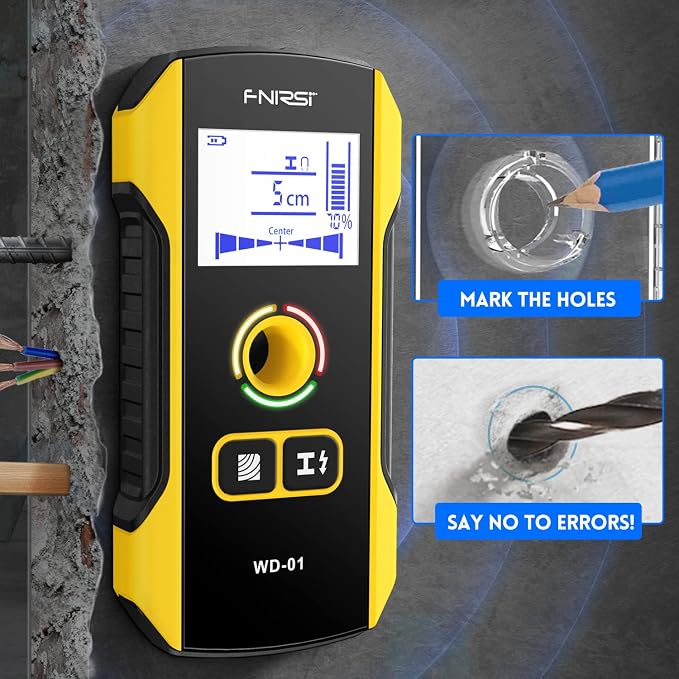 FNIRSI Stud Finder Wall Scanner - 6 in 1 Electronic Wall Wood Stud Finder, Wall Detector with Updated Positioning Hole for Center and Edge of Wood AC Wire Metal Studs Joist Pipe