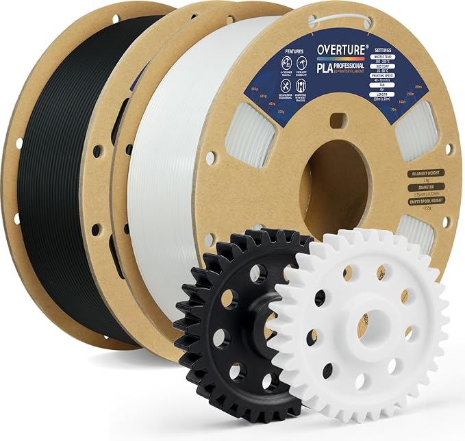 OVERTURE 2KG Bundle PLA Plus (PLA+) Filament 1.75mm, Stronger & More Durable, Professional Toughness 3D Printer Filament 1kg (2.2lbs) 2 Pack, High Precision +/- 0.02mm, Tangle-Free (Black & White)