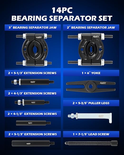 Bearing Puller Set, 5 Ton Capacity Bearing Separator, Pinion Wheel Bearing Removal Kit with 2" and 3" Jaws, Wheel Hub Axle Puller Set, Heavy Duty Bearing Splitter Tool Kit with Blue Case