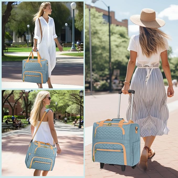 MATEIN Rolling Teacher Tote Bag, 15.6 Inch Rolling Briefcase for Women with Wheels & Detachable Cart, Roller Laptop Bag on Wheels with Insulated Lunch Box for College Business Office, Blue