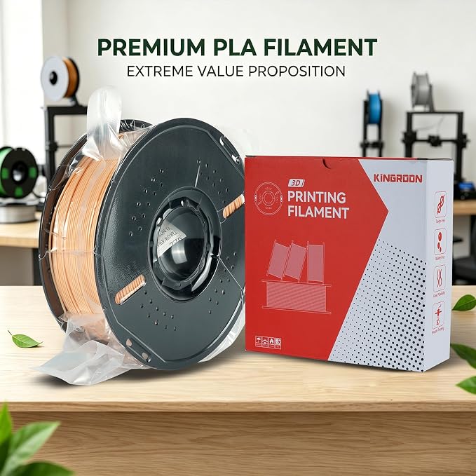 Kingroon PLA 3D Printer Filament, Dimensional Accuracy +/- 0.02 mm, 1 kg Spool(2.2lbs), 1.75 mm, Light apricot