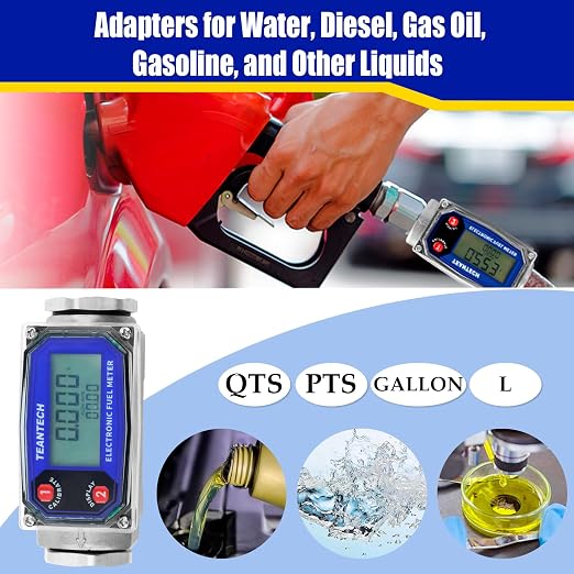 Turbine Flow Meter 3/4" inch Digital LCD Display with NPT Counter Oil Flowmeter Kerosene Diesel Fuel Flow for Measure Diesel Kerosene Gasoline