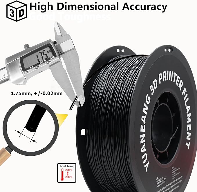 TPU 3D Printer Filament 1.75mm Black, 1kg Spool, Flexible & Durable TPU Material (Shore 95A), High Elasticity, Impact-Resistant, Wear-Resistant, ±0.03mm Precision, Ideal for Protective Parts