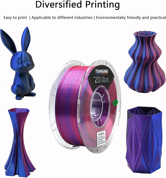 Silk Dual Color PLA Filament 1.75mm, ±0.03mm Precision, 1kg Spool (2.2 lbs), Smooth Multi-Tone Gradient PLA, Silk Red Blue