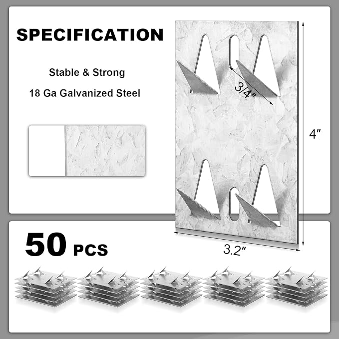 Blulu 50 Pcs Acoustic Panel Impaling Clips, 18 Gauge Galvanized Steel Sound Panel Wall Mount for Gypsum Board Plywood Masonry, Surface Mounting Impaling Clips for Acoustic Foam Panels (Silver)