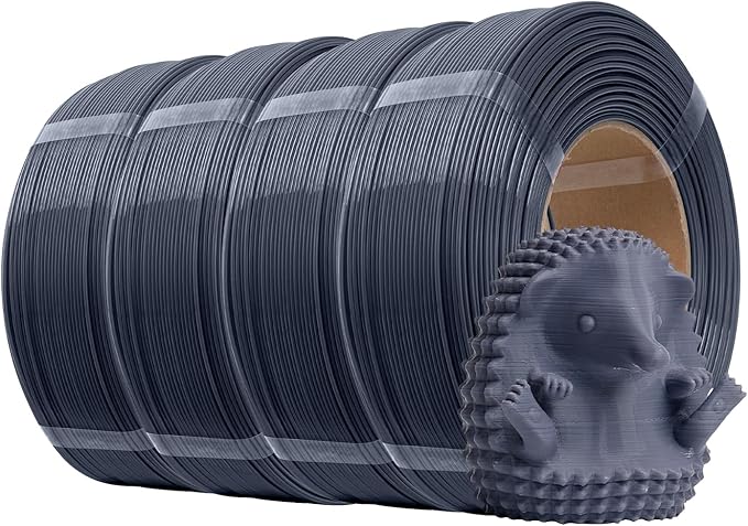 eSUN PLA+ Refilament 1.75mm, 3D Printer Refill PLA Plus, 1KG per Roll, 4 Rolls Spoolless 3D Printing Filament for 3D Printers, Grey