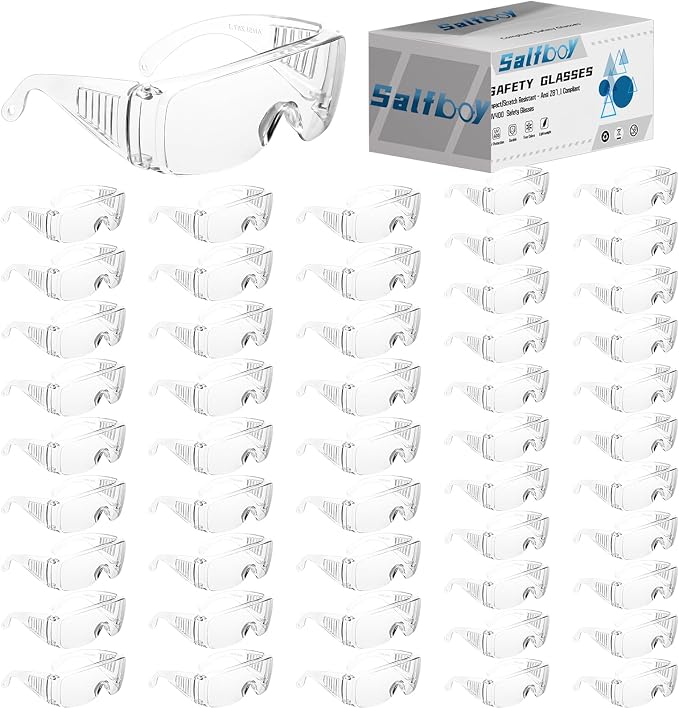 Salfboy Safety Glasses Over Eyeglasses with Anti-Fog and Scratch Resistant ANSI Z87 Safety Goggles Over Glasses