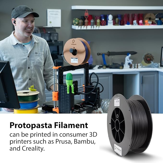 Protopasta Electrically Conductive Composite Black PLA 3D Printer Filament for Electrically Conductive 3D Prints | Easy Printing with Low Warp | 1.75mm Filament | 2kg with Recyclable Cardboard Spool