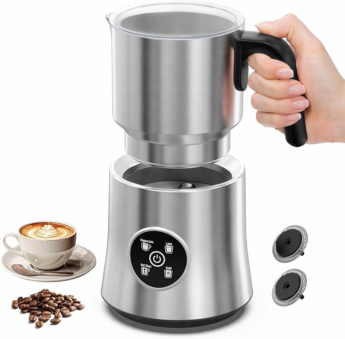 Milk Frother and Steamer, Detachable Electric Milk Frother, Automatic Warm and Cold Foam Maker, Stainless Steel Jug, BPA Free